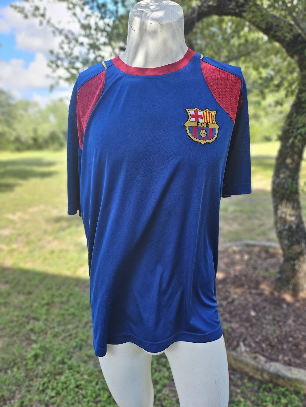 Blue & Red Polyester Barcelona Spain Short Sleeve Soccer FCB Top Messi 10, XXL